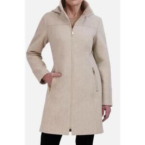 Tova by Vince Camuto Beige Wool Blend Zip-Up Coat, Size Small Ladys women